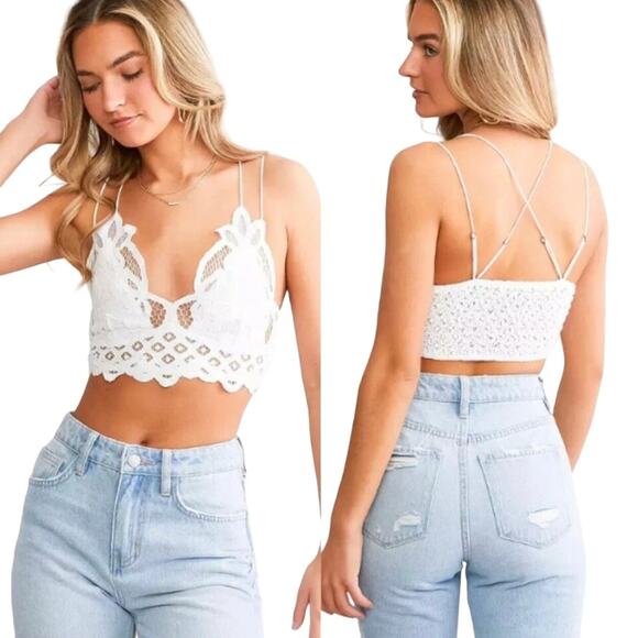 Free People Lace Bralette Womens XS Black Criss Cross Back Boho Feminine Dainty - Picture 1 of 6